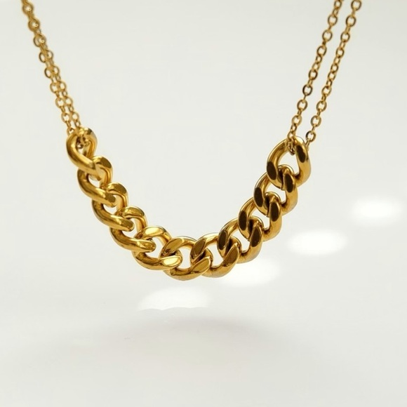 Double Link Chain Necklace | Gold Plated Stainless Steel Necklace - Picture 3 of 3